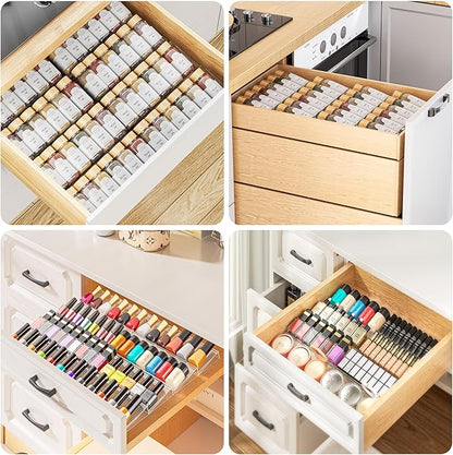 PanPanPal 8 Packs Spice Drawer Organizer, 2-Tier Acrylic Drawer Seasoning Organizer, Expandable From 11'' to 22'' Kitchen Spice Rack Organizers and Storage for Drawer (Jars not included), Clear