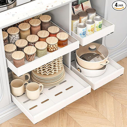 THMINS 4 Pack Pull Out Cabinet Organizer, 16" Deep Expandable(12.6"-20.5") Heavy Duty Slide Out Drawers, Pull Out Drawers for Cabinets Suitable for Kitchen Storage (White)