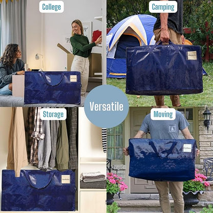 VENO 2 Pack Moving Bags and Large Christmas Decoration Storage Bins with lids. Alternative to Moving Boxes, Packing Supplies for College. Heavy Duty Totes (Blue, 2 Pack)