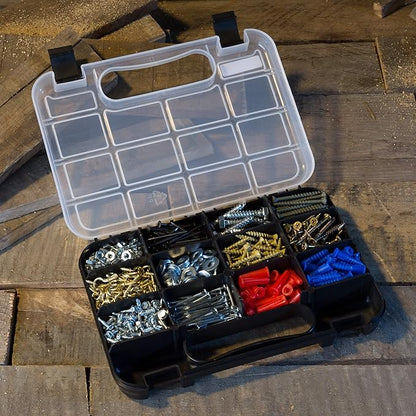 Hardware Organizer Box with Dividers - 14 Compartment Small Parts Organizer Portable Tool Box Organizer with Secure Latches - Plastic Screw Organizer Box for Nuts, Beads, Jewelry or Tackle by Stalwart