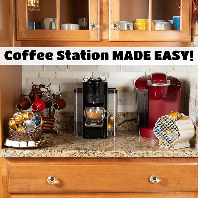 Made Easy Kit Coffee Pod Organizer Compatible with Nespresso Vertuo and Original - Countertop Sculpture Holder Basket Style for Café Bar, Corner Station Office Break Area (Clam)