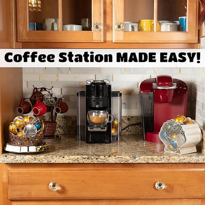 Made Easy Kit Coffee Pod Organizer Compatible with Nespresso Vertuo and Original - Countertop Sculpture Holder Basket Style for Café Bar, Corner Station Office Break Area (Clam)
