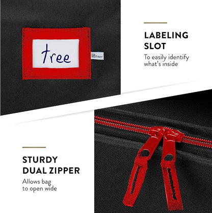 ZOBER 600D Oxford Fabric Rolling Christmas Tree Storage Bag - Fits 7.5 Ft Artificial Trees - Waterproof Christmas Tree Bag For Storage Box For Xmas, Durable Handles and Wheels - Card Slot - Black