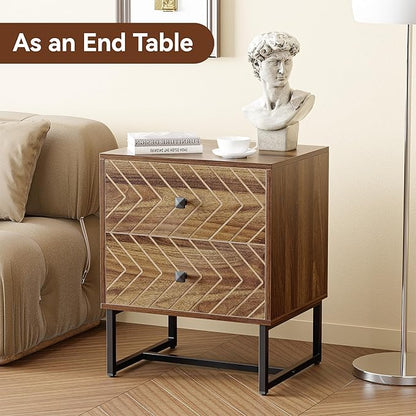 HOCAT Modern Nightstand Set of 2,Morden Night Stand with 2 Drawers,End Tables with Storage,Bedside Tables for Bedroom,Walnut