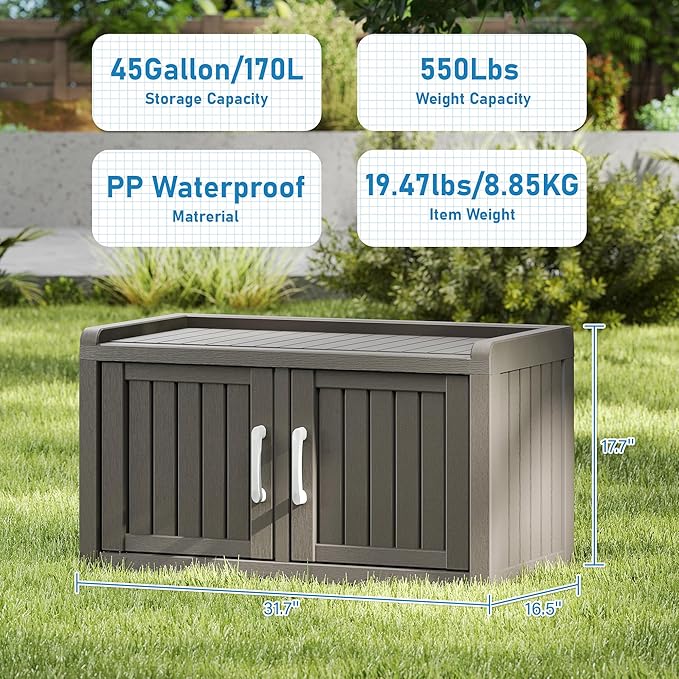 NUNU LAB Shoe Cabinet, Waterproof UV-Resistant Outdoor/Indoor Shoe Storage Cabinet with Adjustable Shelves, Shoe Organizer Bench with 2 Barn Doors for Foyer, Hallway, Living Room, Black