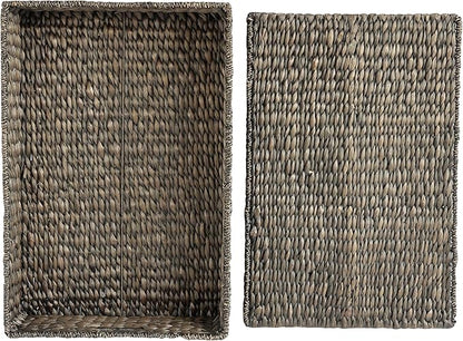 happimess BSK2015C-SET2 Holden 30" Classic Costal Hand-Woven Hyacinth Wicker Under Bed Storage Basket with for Storage and Decoration in Bathroom, Bedroom, Closet, Entryway, Black (Set of 2)