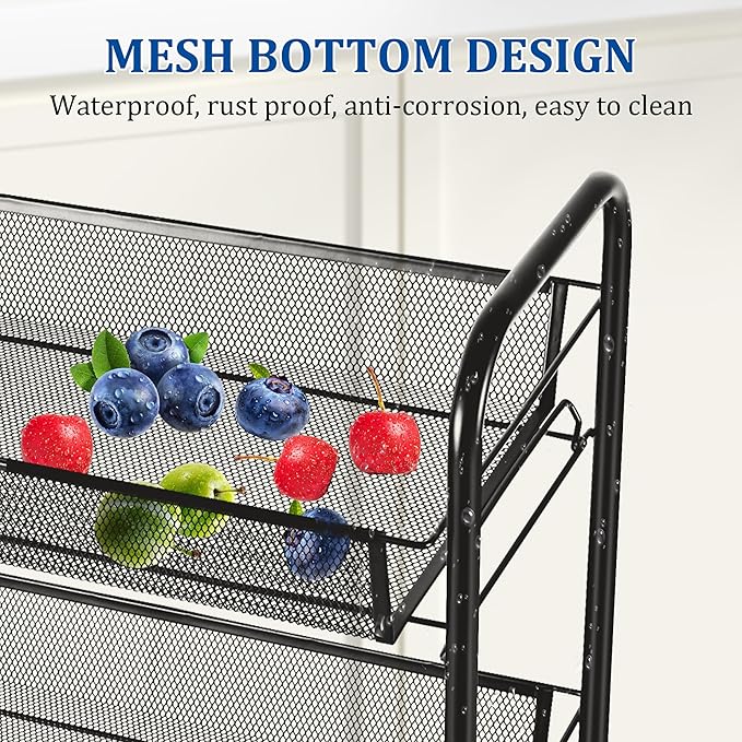 CVHOMEDECO. 2 Tier Fruit Basket Large Capacity Rectangular Metal Fruit Bowl Detachable Metal Fruit Stands Organizer for Kitchen Counter, Bread, Vegetable, Snack and Fruits. Black