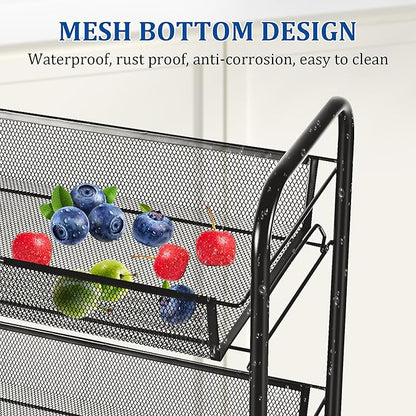 CVHOMEDECO. 3 Tier Fruit Basket Large Capacity Rectangular Metal Fruit Bowl Detachable Metal Fruit Stands Organizer for Kitchen Counter, Bread, Vegetable, Snack and Fruits. Black