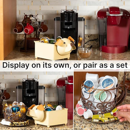 Made Easy Kit Coffee Pod Organizer Compatible with Nespresso Vertuo and Original - Countertop Sculpture Holder Basket Style for Café Bar, Corner Station Office Break Area (Dog Brown Square)