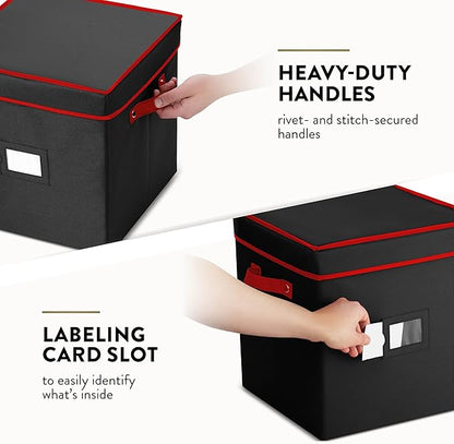 ZOBER Christmas Ornament Storage Box - Stores 64 3" Ornaments with Individual Trays - Tear Proof 600D Oxford Fabric - ornament organizer storage box, Durable Christmas Containers Holder - Black