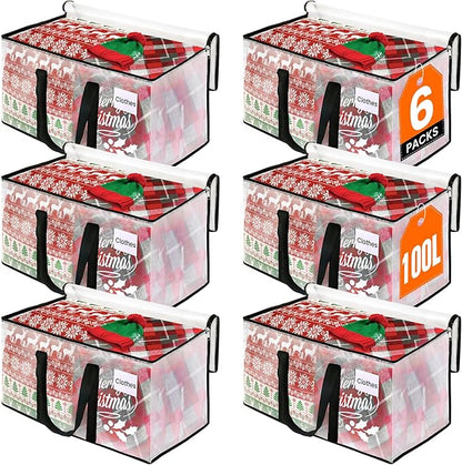 RoomHacks Clear Heavy Duty Extra Large Storage Bags, Reinforced Handles and Double Zippers, Packing Bags Alternative to Moving Boxes (6 Pack)