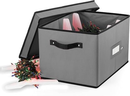 ZOBER Christmas Light Storage Reels - Christmas Light Organizer With 4 Plastic Wheels - Fits 200 Mini Lights Per Spool, Lights Storage - Strong & Durable Material - Stitched Reinforced Handles - Gray