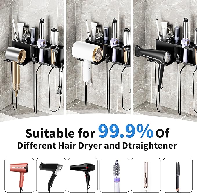 MAYZOLOP Hair Dryer Holder, Hair Tool Organizer, Blow Dryer Hanger Wall Mount for Dryer Hook, Bathroom Space-Saving Blow Dryer Organizer, Curling Irons Storage Wall Mounted
