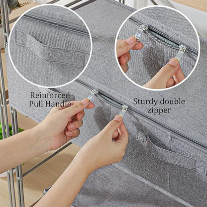 ENUMAIL Underbed Storage Bin, Foldable Under Bed Flat Baskets Organizer, Container boxes with Lid for Organizing Clothes, Sheets, Blankets, Comforter, 31.4x15.7x5.9in, Grey, 2 Pack