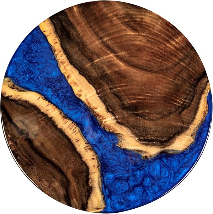 Handmade Reversible 16" Wood and Epoxy Resin Lazy Susan, Turntable for Kitchen Countertop, Rotating Display Stand, Round Wooden Platter, Organizer and Storage for Dining Table, Home Decor (Royal Blue)