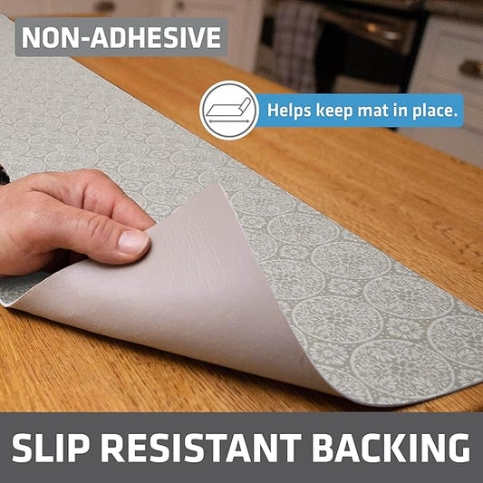 Drymate Premium Luxury Shelf & Drawer Liner, Thick Cushioned Fabric, Non-Adhesive, Absorbent, Waterproof, Slip-Resistant, Liners for Kitchen Cabinets, Cupboards (USA Made)(12”x59”)(24-Pack)(Tan)