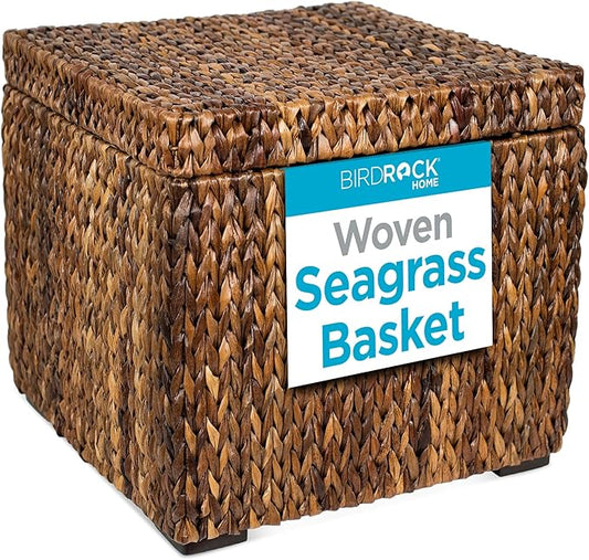 BIRDROCK HOME Woven Storage Cube - Abaca Seagrass Decorative Ottoman - Living Room Side Table - Store Blankets Pillows Magazines Books Remotes