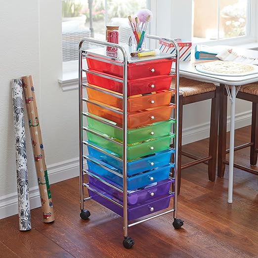 ECR4Kids 10-Drawer Everyday Mobile Organizer, Storage Cart, Assorted