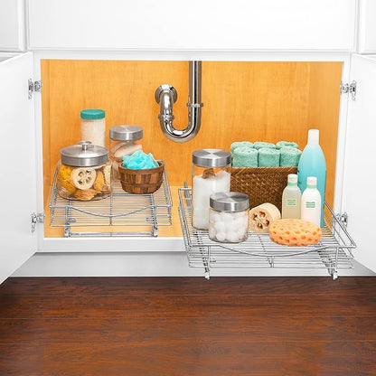 LYNK PROFESSIONAL® Pull Out Cabinet Organizer, 14" x 18" Slide Out Drawers for Kitchen Cabinets - Sliding Pull-Out Pantry Shelves – Home Shelf Organizers - Lifetime Ltd. Warranty, Chrome