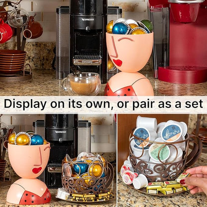 Made Easy Kit Coffee Pod Organizer Compatible with Nespresso Vertuo and Original - Countertop Sculpture Holder Basket Style for Café Bar, Corner Station Office Break Area (Red Black Polka)