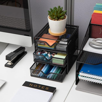 Mind Reader Desktop Accessory Storage, Desk Supplies, Organizer, Office, Metal Mesh, 6.25" L x 6.5" W x 6.5" H, Black