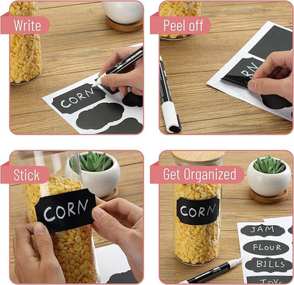 Mr. Pen- Chalkboard Labels, 100pc, Assorted Shapes, 1 White Chalk Marker and Small Towel, Label Stickers, Sticker Labels for Storage Bins