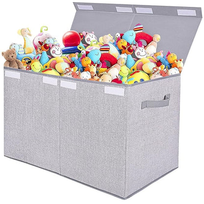Large Toy Box Chest Storage Organizer with Lid,Collapsible Kids Toys Boxes Basket Bins with Sturdy Handles for Boys and Girls, Nursery, Playroom, Closet 25"x13" x16" (Light Grey)