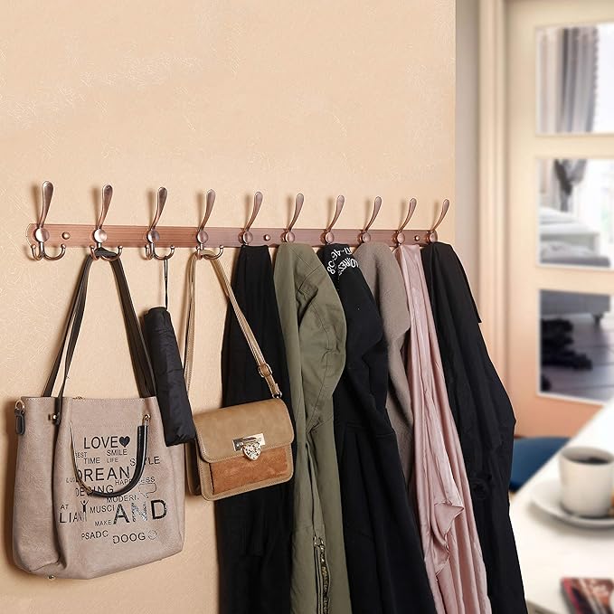WEBI Coat Rack Wall Mount,Coat Hanger Wall,Coat Hooks Wall Mount,Wall Coat Rack,Hook Rack Rail,5 Triple Hooks for Hanging Coats,Jacket,Clothes,Antique Copper