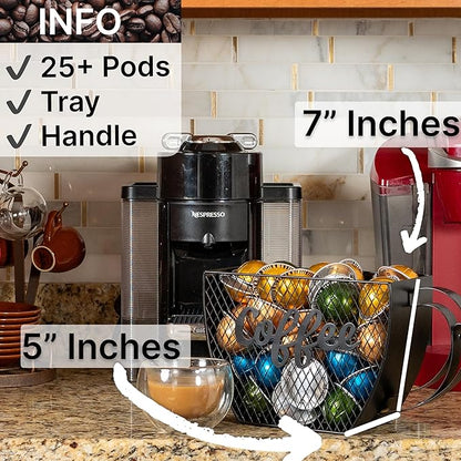 Made Easy Kit Coffee Pod Organizer Compatible with Nespresso Vertuo and Original - Countertop Sculpture Holder Basket Style for Café Bar, Corner Station Office Break Area (Mountable Mug Black)