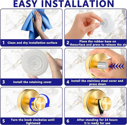 Suction Cup Hooks for Shower,Wreath Hanger for Front Door,Removable No Drill Waterproof Towel Loofah Hook,Upgraded 15 lbs Strong Suction Metal Hooks for Bathroom,Wall,Garland Glass Door-Gold 2 Pcs