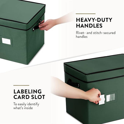 ZOBER Christmas Ornament Storage Box - Stores 128 3" Ornaments with Individual Trays - Tear Proof 600D Oxford Fabric - ornament organizer storage box, Durable Christmas Containers Holder - Green