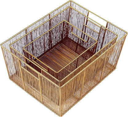 happimess BSK3000D-6SET Sutton Modern Glam Nesting Wire Metal Storage Baskets for Shelves, Cabinets, Pantry, Countertop, Mesh Open Bin Basket for Organizing Supplies, Gold (Set of 6)