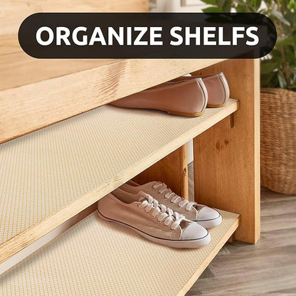 RAY STAR 18X96 Inch Shelf Liner for Kitchen Cabinets, Non-Adhesive Cabinet Liner Washable, PVC Drawer Liner for Dresser Non-Slip Bathroom (Yellow Circle)(5 Roll)