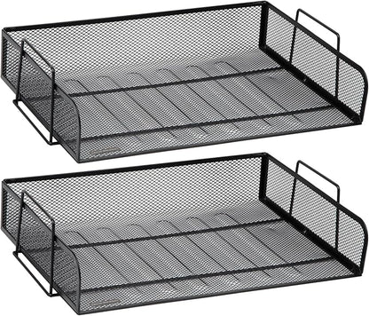 Mind Reader Stackable Paper Tray, Desktop Organizer, File Storage, Office, Metal Mesh, 13.25" L x 9.75" W x 6.25" H, 2 Pcs., Black