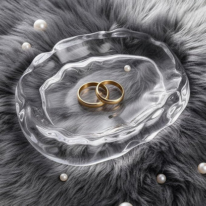 NiHome Clear Glass Jewelry Tray, Ring Dish and Trinket Holder for Women, Gift for Birthday, Anniversary, Christmas, or Valentine’s Day, Decorative Organizer for Vanity, Bathroom, or Bedroom