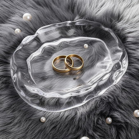 NiHome Clear Glass Jewelry Tray, Ring Dish and Trinket Holder for Women, Gift for Birthday, Anniversary, Christmas, or Valentine’s Day, Decorative Organizer for Vanity, Bathroom, or Bedroom