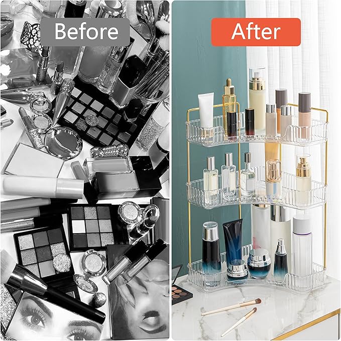 Weidace Corner Bathroom Counter Organizer Bathroom Countertop Shelf Makeup Organizer for Vanity Perfume Tray for Corner Storage (3 Tiers, White)
