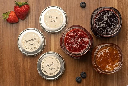 MONEST Waterproof & Oil Resistant Jar & Lid Stickers - Pantry/Canning, Spice & Bottle Labels (Golden Flower)