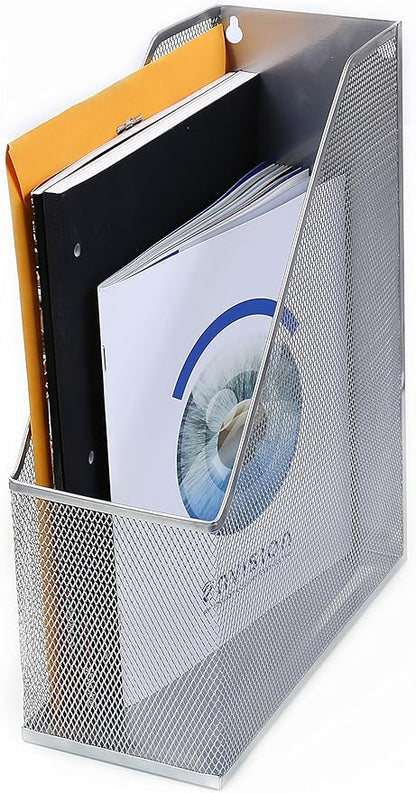 YBM HOME Mesh Steel Deluxe Magazine Rack, Extra Wide Magazine File Holder (1, Silver)