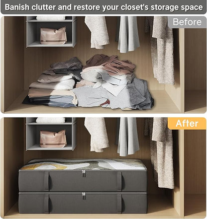 TidyCorner 2-Pack Under Bed Storage, 6 Inches Tall Closet Organizers and Storage Bins with Sturdy Sidewalls/Bottom/4 Handles, Black