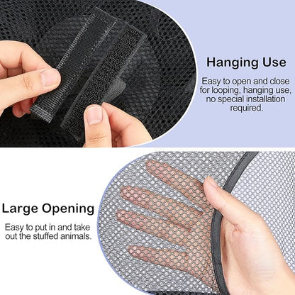 Basumee Stuffed Animals Net or Hammock 2 Pcs Stuffed Animals Storage Toy Net Hammock for Plushies Storage Organizer Mesh Kids Girls Room Decor, Black, 5 Tiers