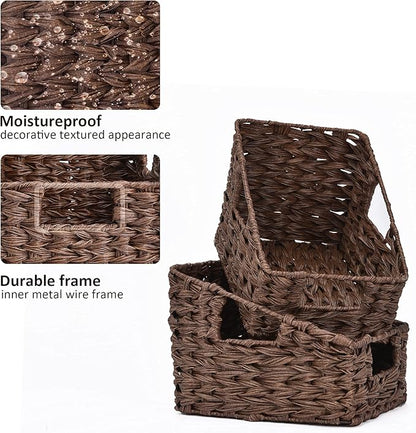 GRANNY SAYS Wicker Storage Baskets, Waterproof Wicker Basket with Handles, Trapezoid Woven Storage Bins for Organizing, Decorative Basket, Brown, 2-Pack