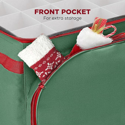 HOLDN’ STORAGE Premium Christmas Ornament Storage Container - Holds Up to 72-4” Ornaments Durable 600D Fabric - Adjustable Dividers - 3 Individual Trays - Metal Frame - Green