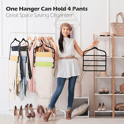 Velvet Pant Clothes Hanger Space Saving Non Slip Shorts Hanger, Myfolrena Jeans Slack Trousers Hangers Multiple Velvet Hanger Closet Organizer Storage and Organization for Jeans,Scarf,Tie(Black,3)