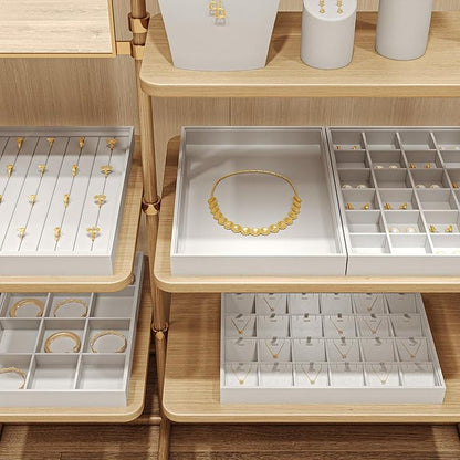 White Leather Jewelry Tray Necklace Bracelet Holder Stackable Jewelry Drawer Organizer Tray for Necklace Bracelets Watches Earring Ring Storage Display