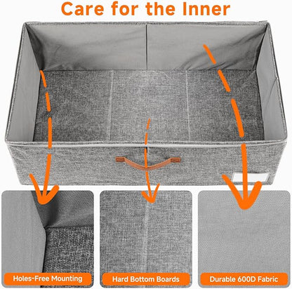 KitHero 60L Large Under Bed Storage with Wheels Pack of 2, Underbed Shoe Container Bin with Clear Lid Cover, 10.5 Inches Rolling Under Bed Drawer Storage Bag Basket for Boots Quilt Sweater - Grey