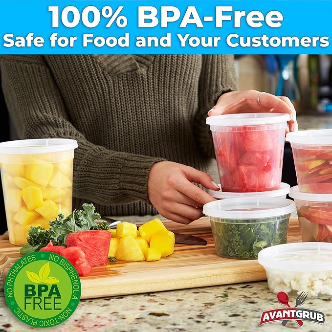Deli-Grade BPA-Free 16oz Plastic Containers with Lids 24ct. Leakproof Microwavable Portion Container for To-Go Orders, Food Prep and Storage. Reusable Takeout Cups for Restaurant, Cafe and Catering.
