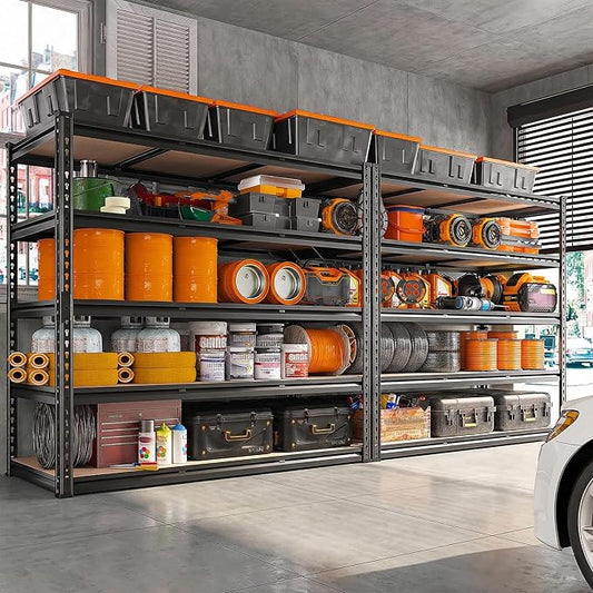 REIBII 48" W Garage Shelving 3020LBS Storage Shelves 5 Tier Heavy Duty Shelving Adjustable Garage Shelves for Basement, Warehouse, Commercial, Easy Assemble, 48" W x 72" H x 24" D, 2PC