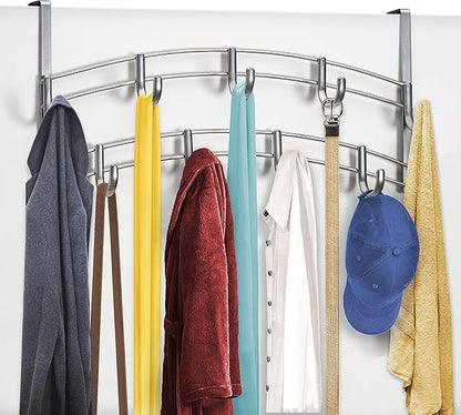 LYNK Professional® Home™ Over Door Hooks Rack - 9 Hook Over Door Hanger - Over Door Towel Rack - Hanging Towels or Clothes - Bathroom, Bedroom or Laundry Room - Lifetime Ltd. Warranty - Platinum