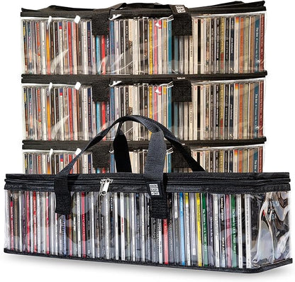 Made Easy Kit Clear View Media Storage Bag for CDs, & Video Game Cases- Protect Your Collection & Preserve The Quality of Your Cases - Stackable, Space-Saving, Fits 50 (Black CD, 4-Pack)